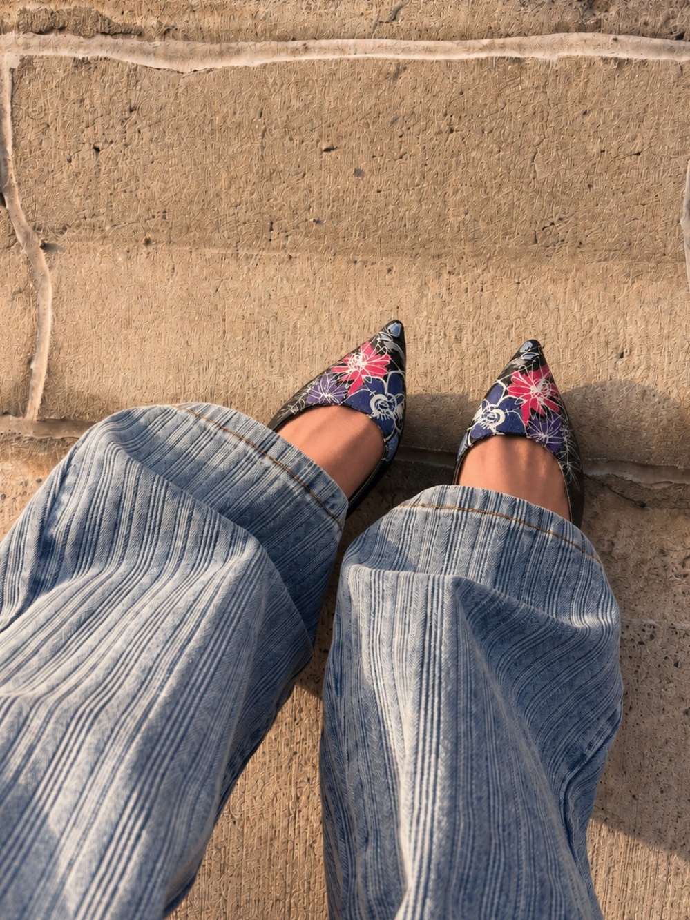 Miu Miu Black Pointed-Toe Floral Ballet Flats with Pink & Purple Blooms US 7